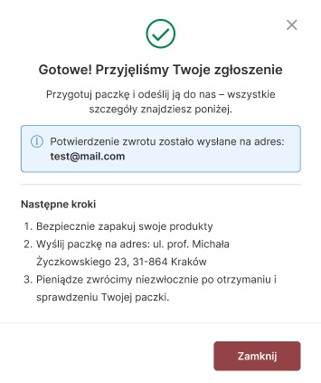Potwierdzenie przyjęcia zwrotu w sklepie - na przykładzie szablonu Rubin (B2B)